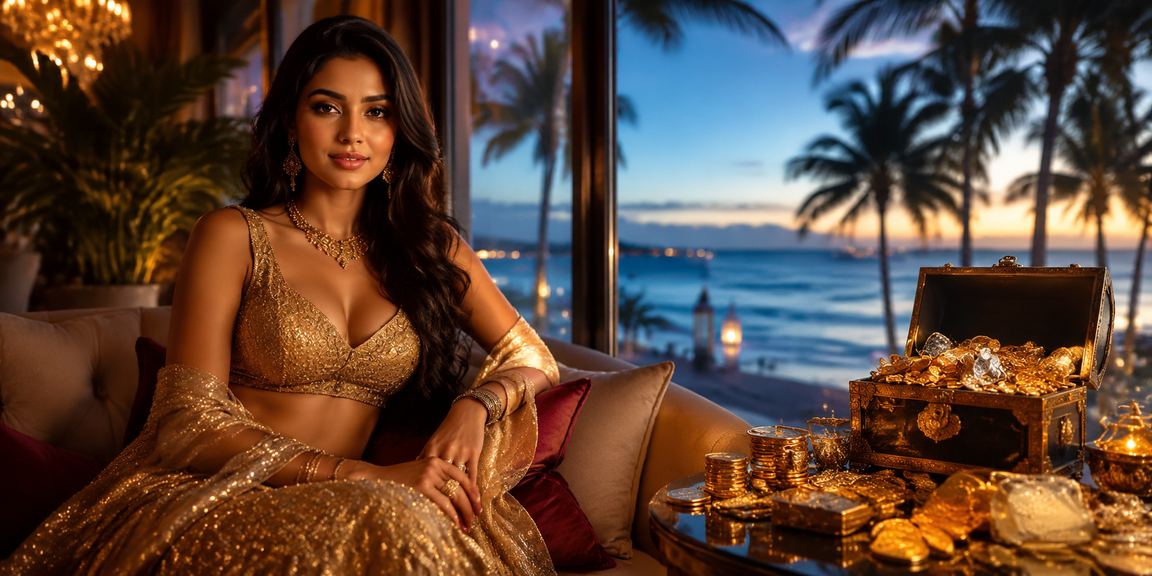 Indian woman celebrating lottery win with bonus rewards